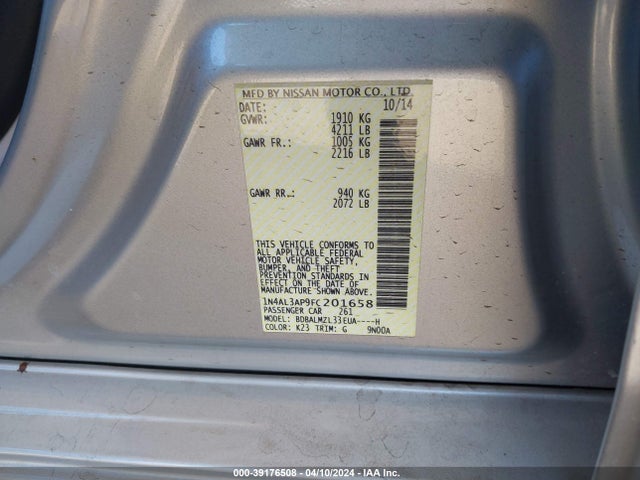 Nissan Altima 2.5 Sv 2015 1N4AL3AP9FC201658 Image 9