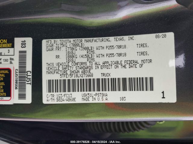 5TFEY5F18LX271668 Toyota Tundra Sr5