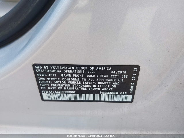 1VWAT7A32FC086932 Volkswagen Passat 1.8t Limited Edition
