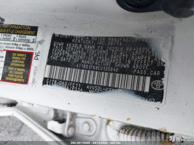 4T1BD1FK8EU135640 Toyota Camry Hybrid Le