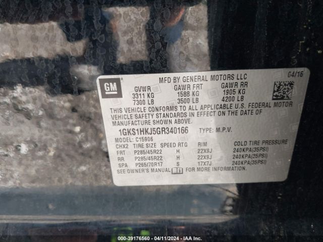 1GKS1HKJ5GR340166 GMC YUKON XL DENALI