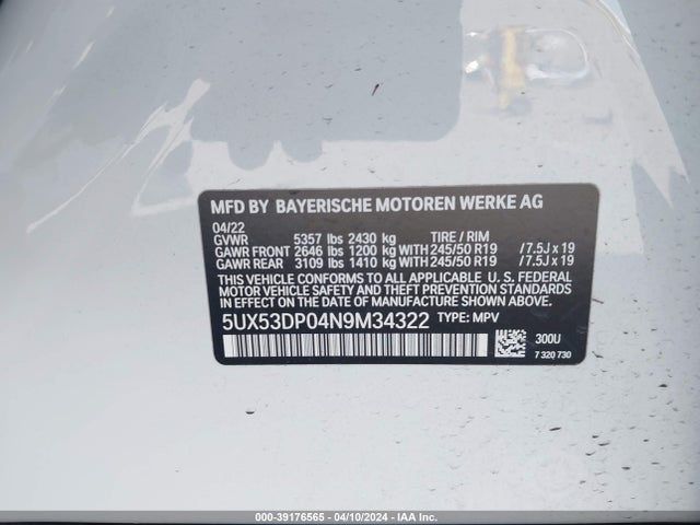 BMW X3 Xdrive30i 2022 5UX53DP04N9M34322 Image 9
