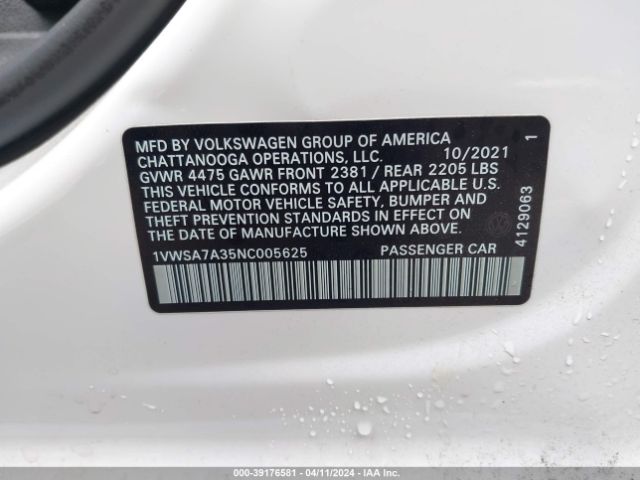 1VWSA7A35NC005625 Volkswagen Passat 2.0t Se
