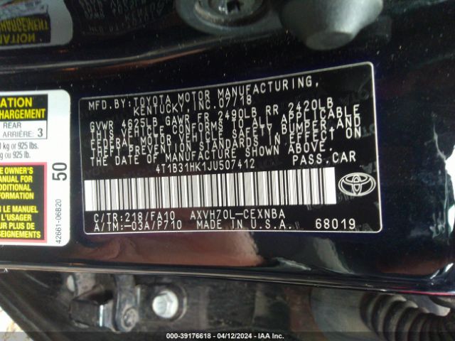 4T1B31HK1JU507412 Toyota Camry Hybrid Le