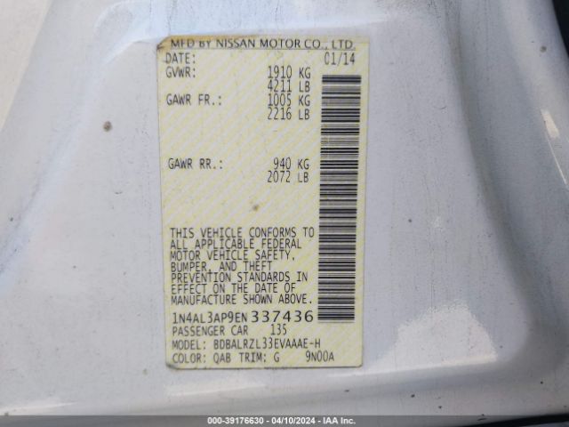 1N4AL3AP9EN337436 Nissan Altima 2.5 S