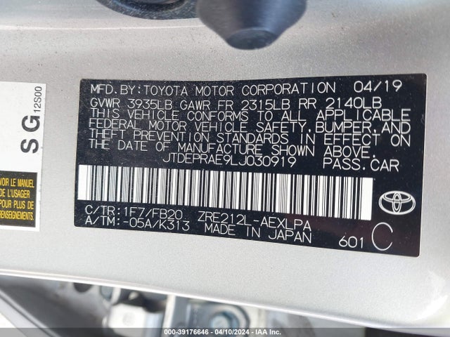 Toyota COROLLA LE 2020 JTDEPRAE9LJ030919 Image 9