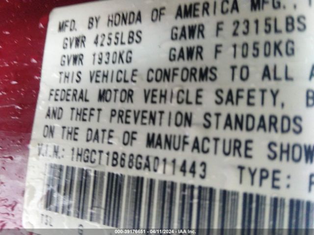 1HGCT1B68GA011443 Honda Accord Ex-l