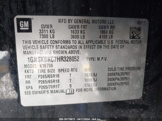 Chevrolet Tahoe Lt 2017 1GNSKBKC7HR328052 Image 9