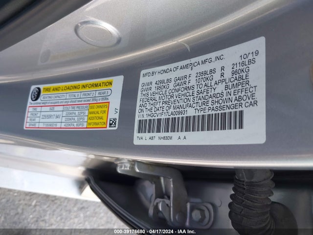 Honda ACCORD LX 2020 1HGCV1F17LA009931 Image 9