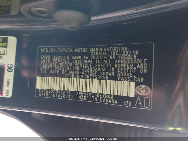 Toyota COROLLA LE 2017 2T1BURHE2HC753256 Image 9