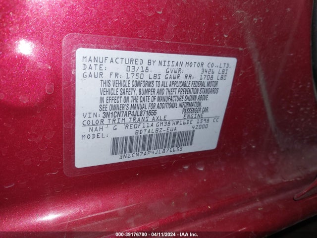Nissan Versa 1.6 Sv 2018 3N1CN7AP4JL871655 Image 9