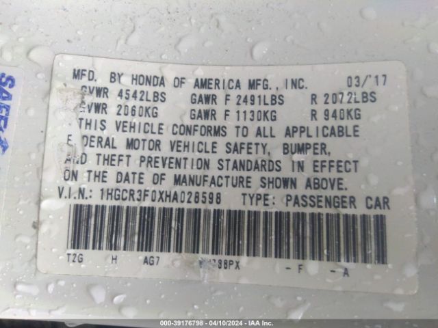 1HGCR3F0XHA028598 Honda Accord Ex-l V6