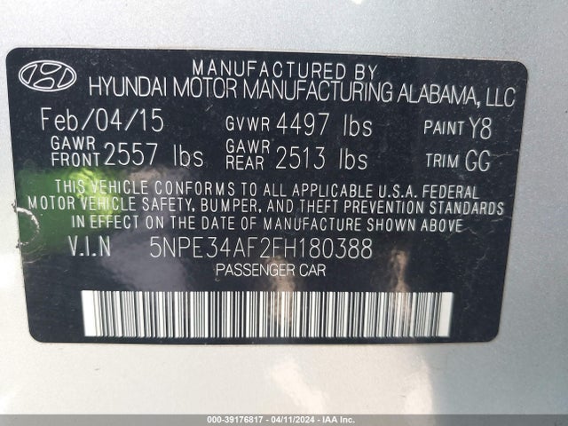 Hyundai Sonata Sport 2015 5NPE34AF2FH180388 Image 9
