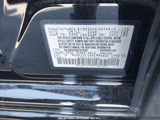 Nissan Sentra Fe+ S 2014 3N1AB7AP9EY307699 Image 9