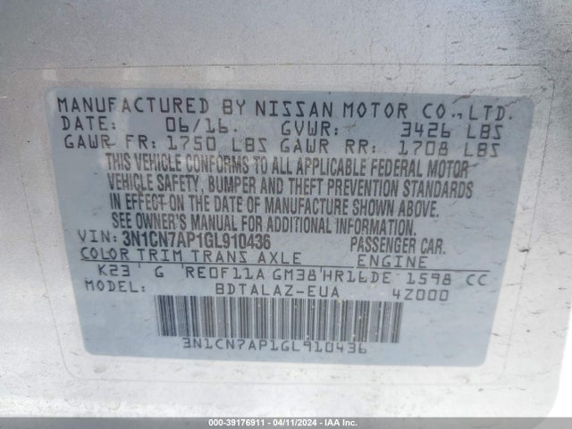 Nissan Versa 1.6 S+ 2016 3N1CN7AP1GL910436 Image 9