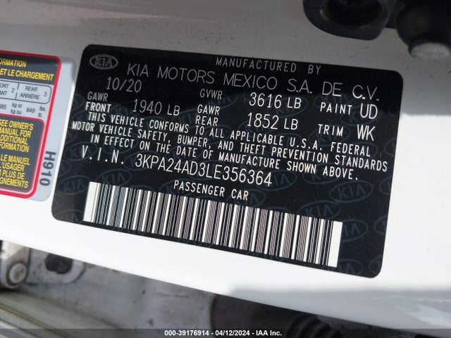 KIA RIO LX 2020 3KPA24AD3LE356364 Image 9
