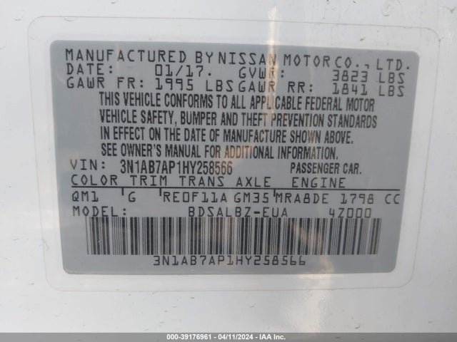 Nissan SENTRA S 2017 3N1AB7AP1HY258566 Image 9