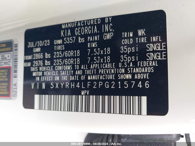 KIA SORENTO EX 2023 5XYRH4LF2PG215746 Image 9