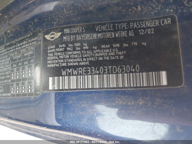 2003 MINI COOPER S WMWRE33403TD63040 Photo 8