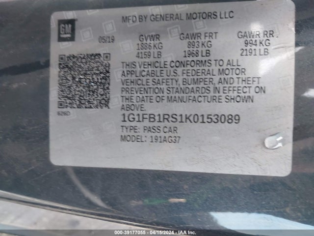 Chevrolet Camaro 1lt 2019 1G1FB1RS1K0153089 Image 9
