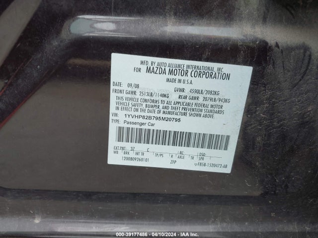 Aukcja sprzedaży 2009 Mazda Mazda6, vin: 1YVHP82B795M20795, numer aukcji: 39177486