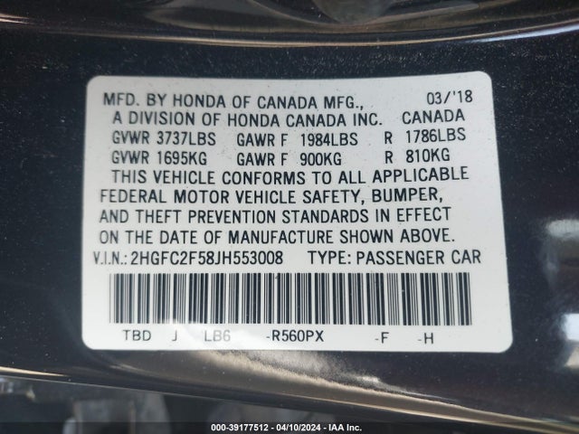 Honda Civic Lx 2018 2HGFC2F58JH553008 Image 9