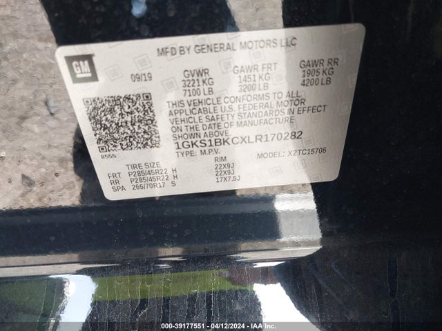 GMC Yukon 2wd Slt 2020 1GKS1BKCXLR170282 Image 9