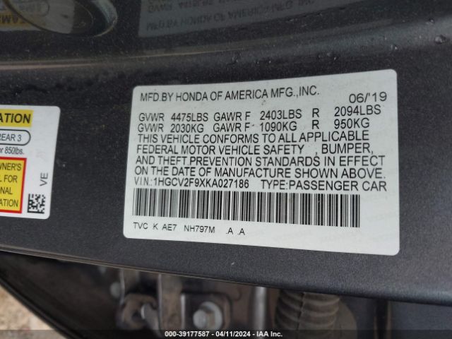 1HGCV2F9XKA027186 Honda Accord Touring 2.0t