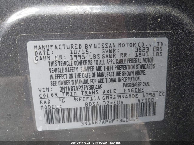 Nissan SENTRA SV 2015 3N1AB7AP2FY360469 Image 9