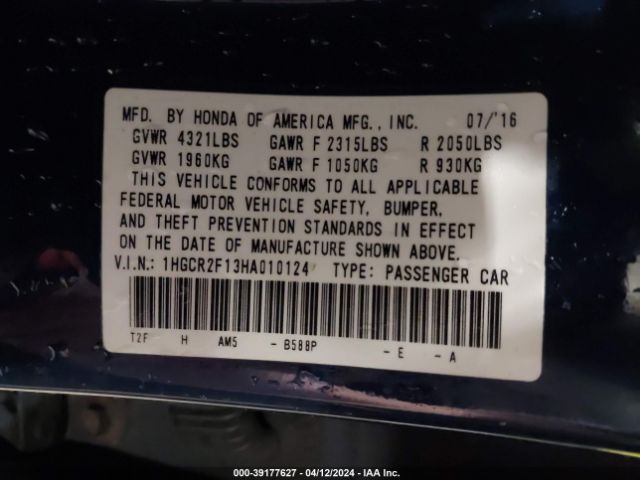 1HGCR2F13HA010124 Honda Accord Sport Se