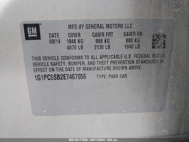 Chevrolet Cruze 1lt Auto 2014 1G1PC5SB2E7467056 Image 9