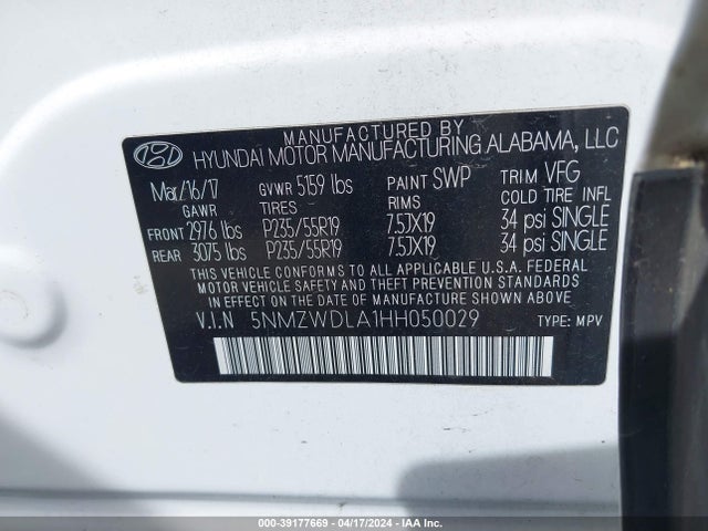 5NMZWDLA1HH050029 Hyundai Santa Fe Sport 2.0t Ultimate
