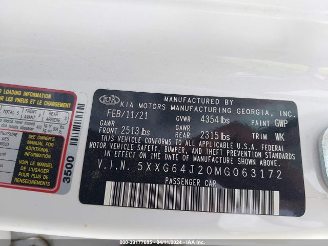 KIA K5 Gt-line 2021 5XXG64J20MG063172 Image 9