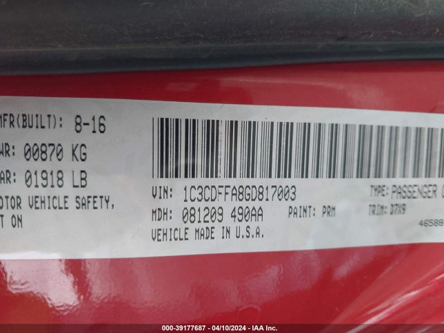 1C3CDFFA8GD817003 Dodge Dart Sxt Sport