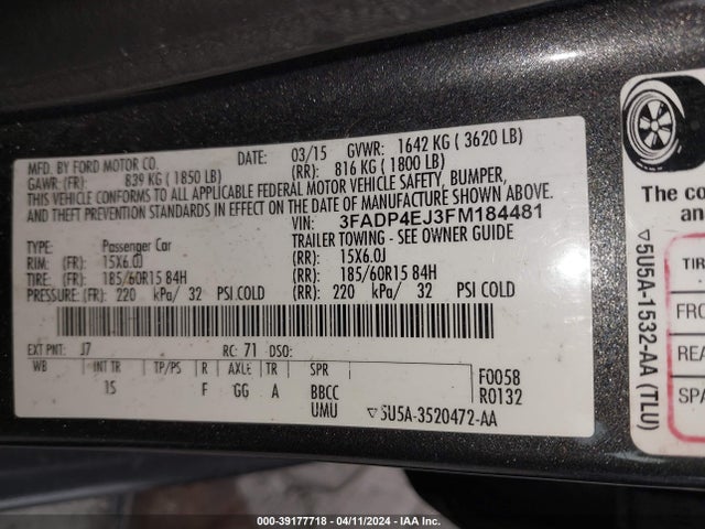 Ford FIESTA SE 2015 3FADP4EJ3FM184481 Image 9