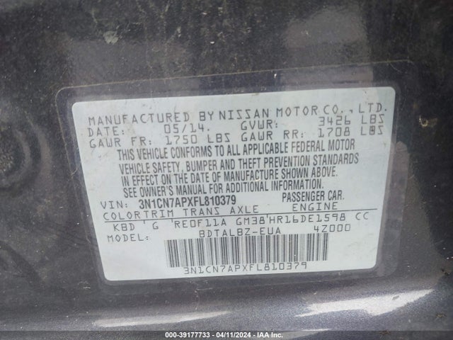 Nissan Versa 1.6 Sv 2015 3N1CN7APXFL810379 Image 9