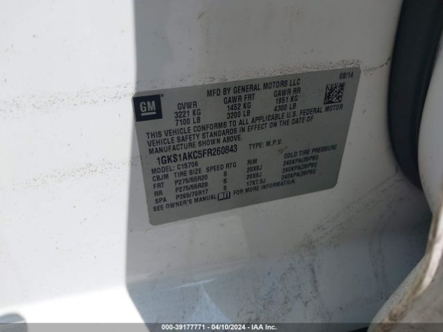 1GKS1AKC5FR260843 GMC YUKON SLE