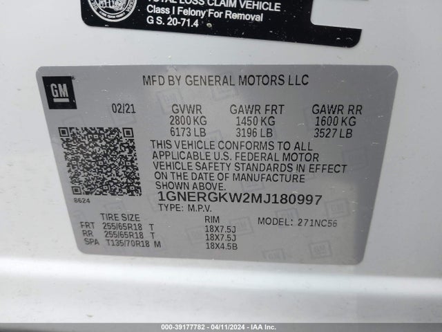 Chevrolet Traverse Fwd Lt Cloth 2021 1GNERGKW2MJ180997 Image 9