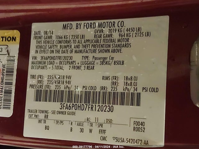 Ford FUSION SE 2015 3FA6P0HD7FR120230 Image 9