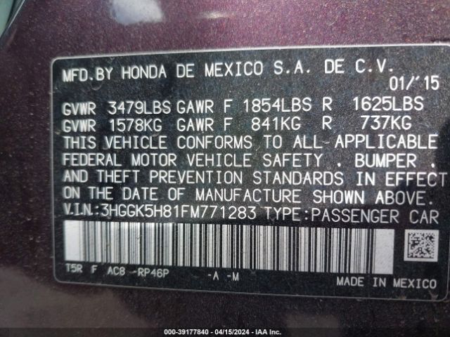 3HGGK5H81FM771283 Honda Fit Ex/ex-l