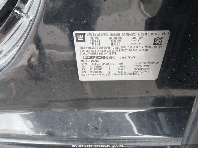 Chevrolet Silverado 1500 2lt 2015 3GCUKRECXFG478045 Image 9