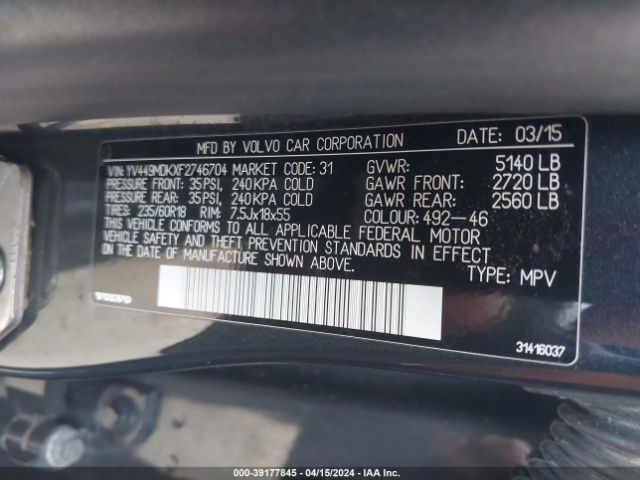 YV449MDKXF2746704 Volvo Xc60 T6