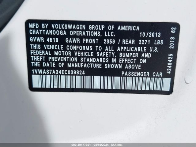 1VWAS7A34EC039824 Volkswagen Passat 1.8t Wolfsburg Edition