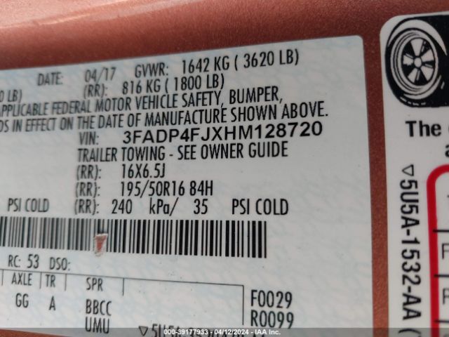 3FADP4FJXHM128720 Ford Fiesta Titanium