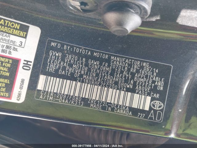 2T1BURHE2EC200134 Toyota Corolla S Plus