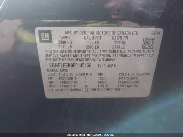 Chevrolet EQUINOX 1LT 2015 2GNFLFEK0F6145156 Image 9