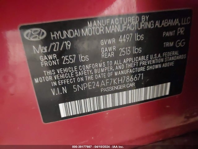 Hyundai SONATA SE 2019 5NPE24AF7KH786671 Image 9