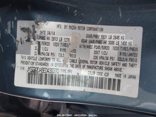 Mazda Cx-9 Grand Touring 2014 JM3TB2DA6E0439370 Image 9