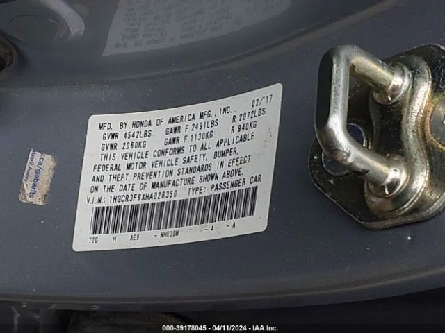 1HGCR3F9XHA026350 Honda Accord Touring V6