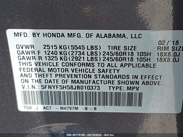 Honda Pilot Ex-l 2018 5FNYF5H58JB010373 Image 9